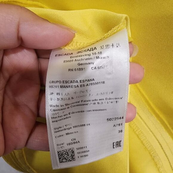 Escada Blouse Top Women Small Yellow Satin Feel Half Flutter Sleeve Casual Party - Picture 11 of 12